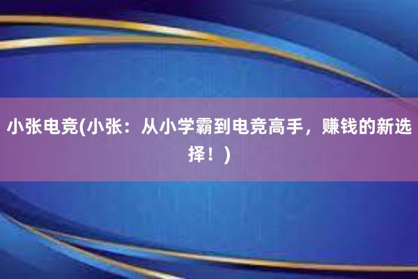 小张电竞(小张：从小学霸到电竞高手，赚钱的新选择！)