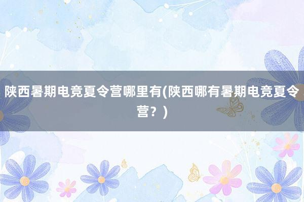 陕西暑期电竞夏令营哪里有(陕西哪有暑期电竞夏令营？)