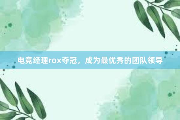 电竞经理rox夺冠，成为最优秀的团队领导