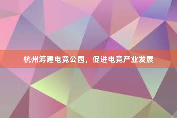 杭州筹建电竞公园，促进电竞产业发展